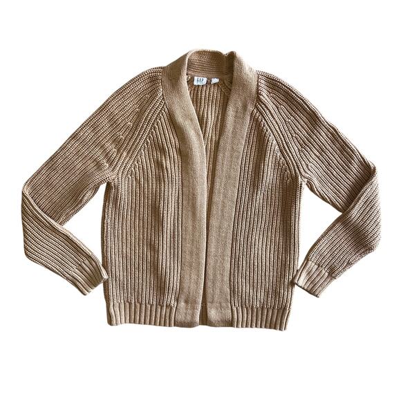 GAP Kids Chunky Knit Open Front Cardigan Beige XXL Cotton - Picture 2 of 11